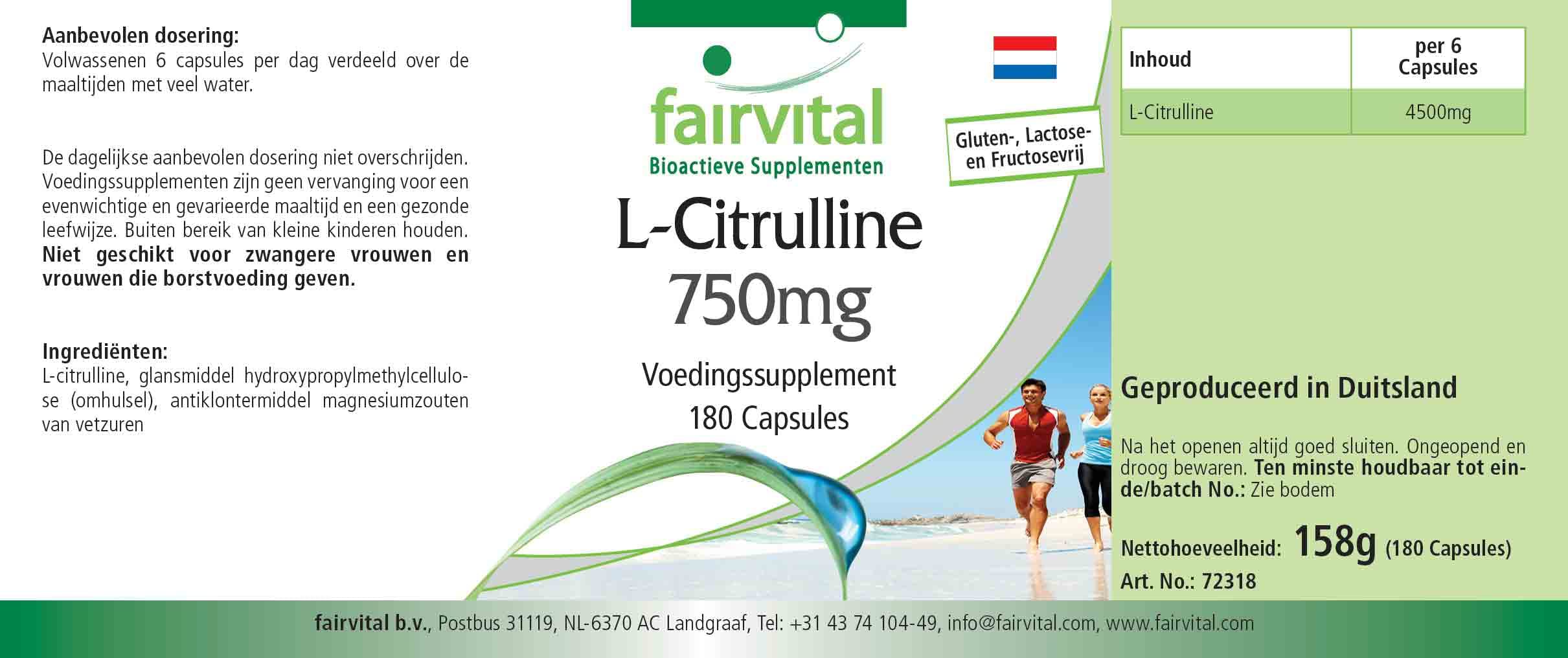 fairvital L-Citrullin Kapseln 750mg, HOCHDOSIERT, VEGAN, 180 Kapseln