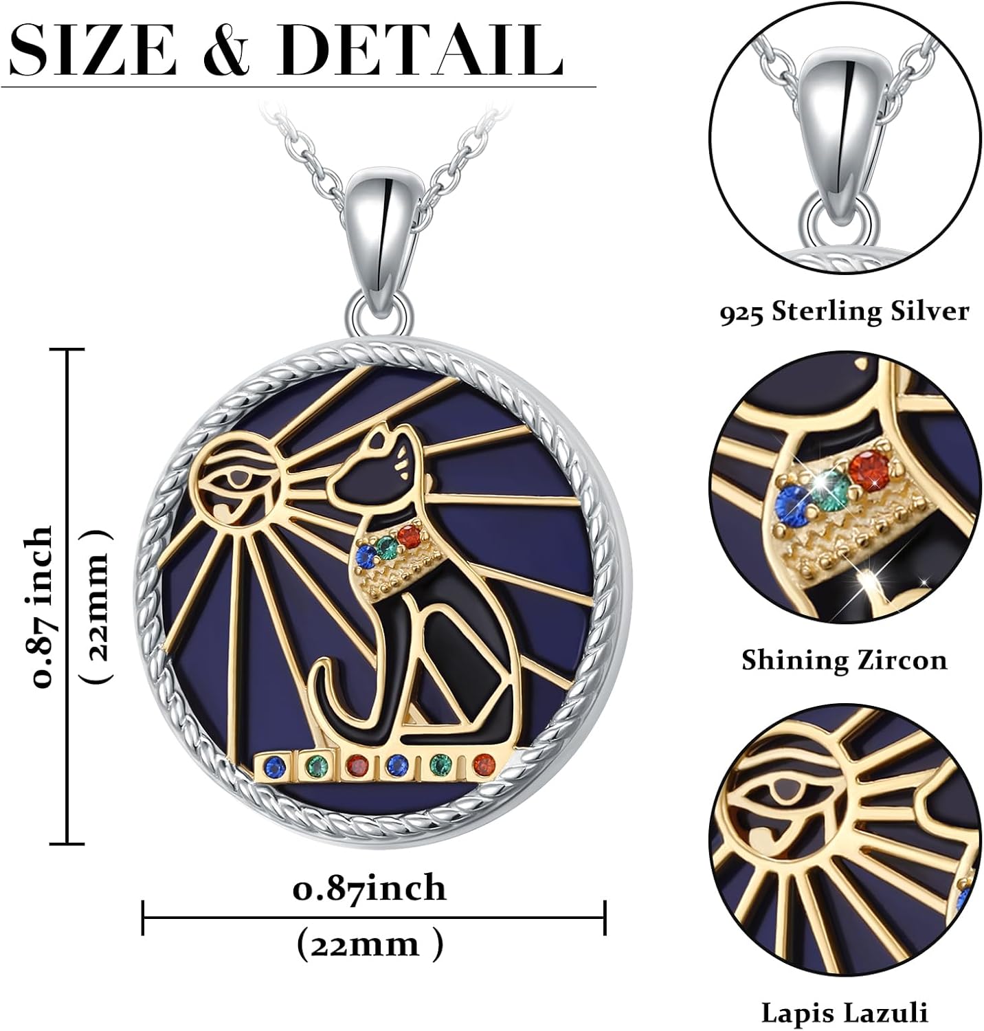 Alphm Egyptian Jewelry for Women 925 Sterling Silver Bastet Goddess/Eye of Horus Pendant Necklace Ancient Egyptian Jewelry Present - Image 6