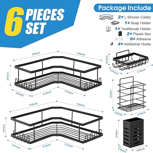Miniatura 2 de BukSuk Organizador de ducha esquinero, paquete de 4 organizadores de ducha adhesivos, organizador de ducha con soporte para pasta de dientes,