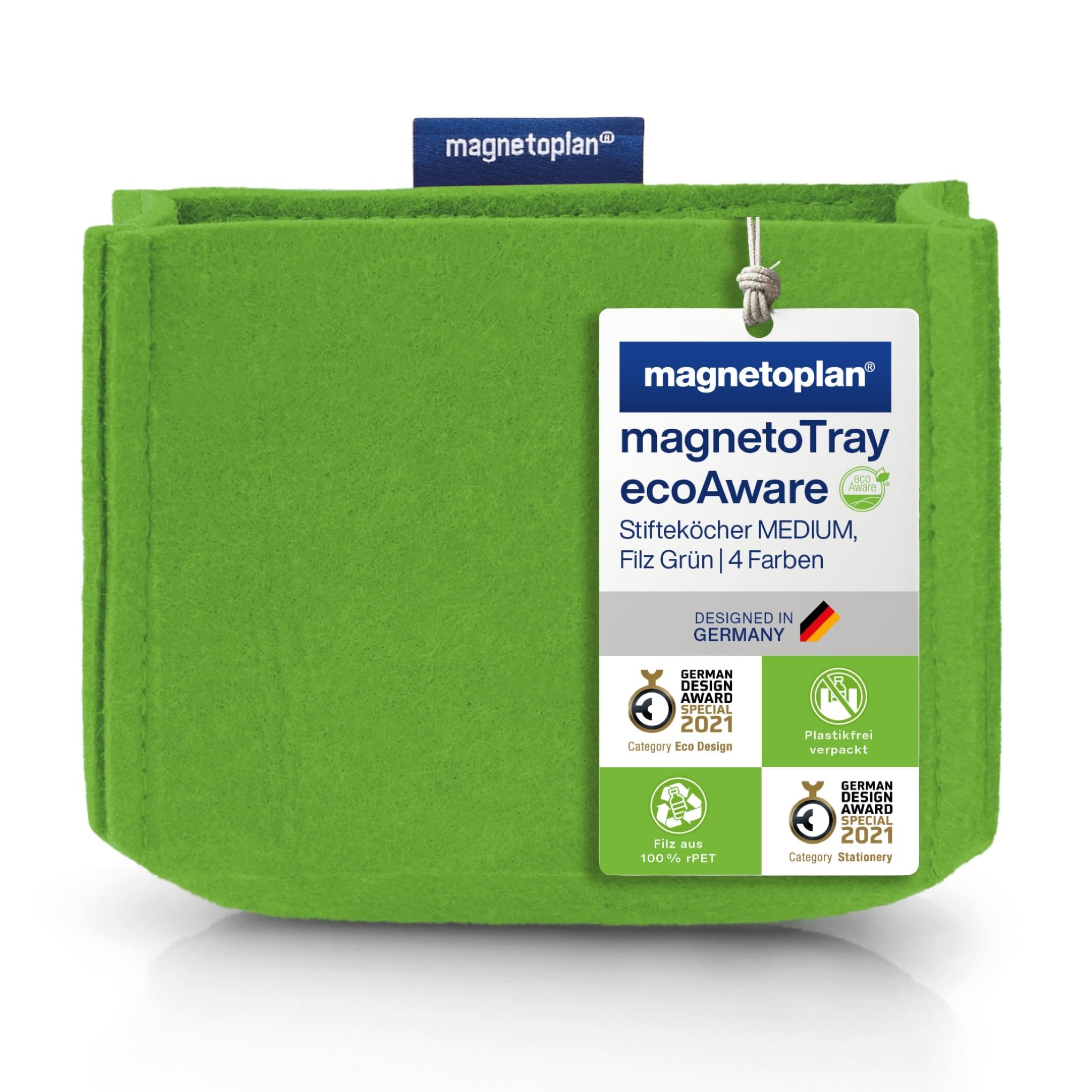 magnetoplan magnetoTray ecoAware, Grün | Magnetischer Schreibtisch Organizer aus 100% rPET-Filz | BxHxT 130x100x60 mm | Stiftehalter für Bürobedarf | Grüne Stiftebox | recycelte PET-Flaschen