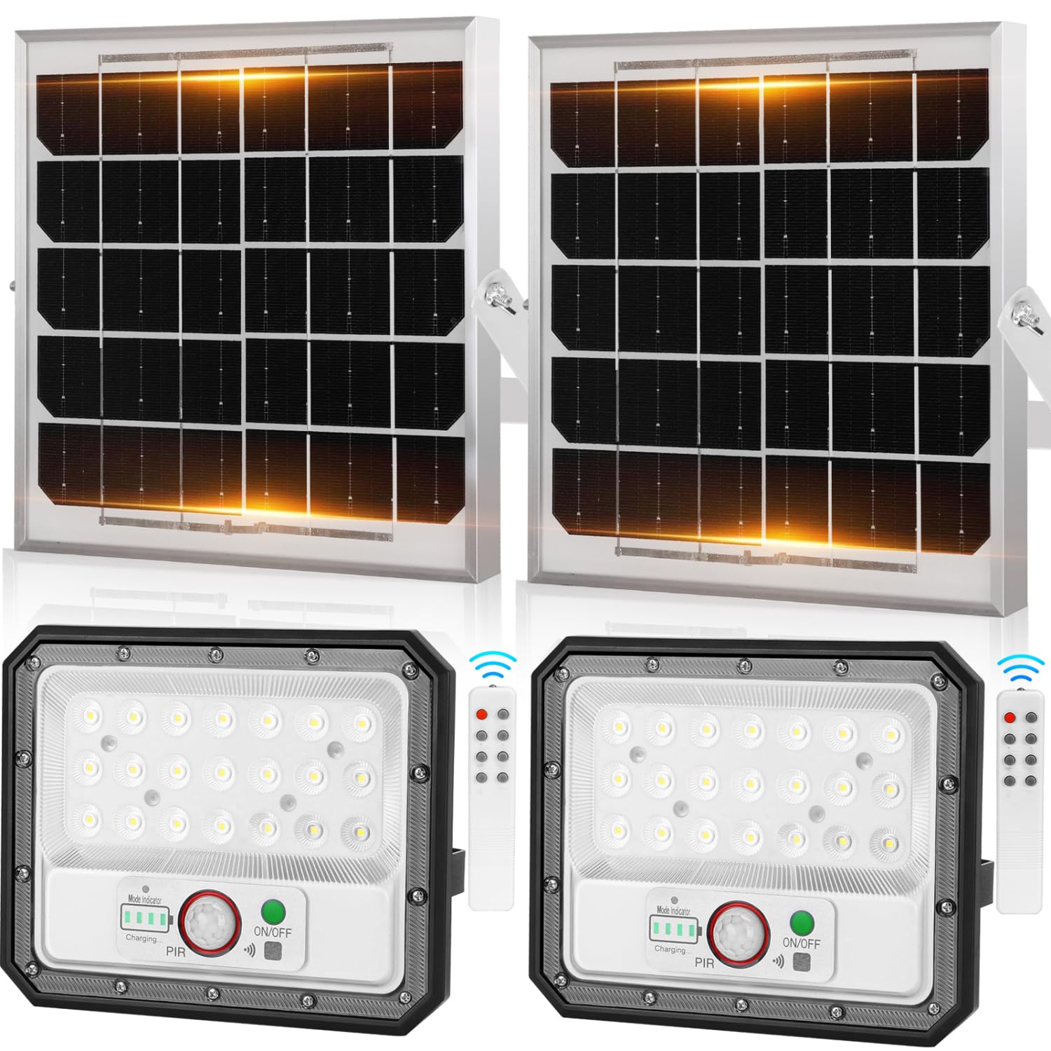 Aigostar-Foco solar exterior con sensor de movimiento,80W,800lm,6500K.Batería gran capacidad 4000mAH.Foco LED solar mando a distancia Uso interior/exterior IP65: jardín,patio,camino o garaje,2 piezas