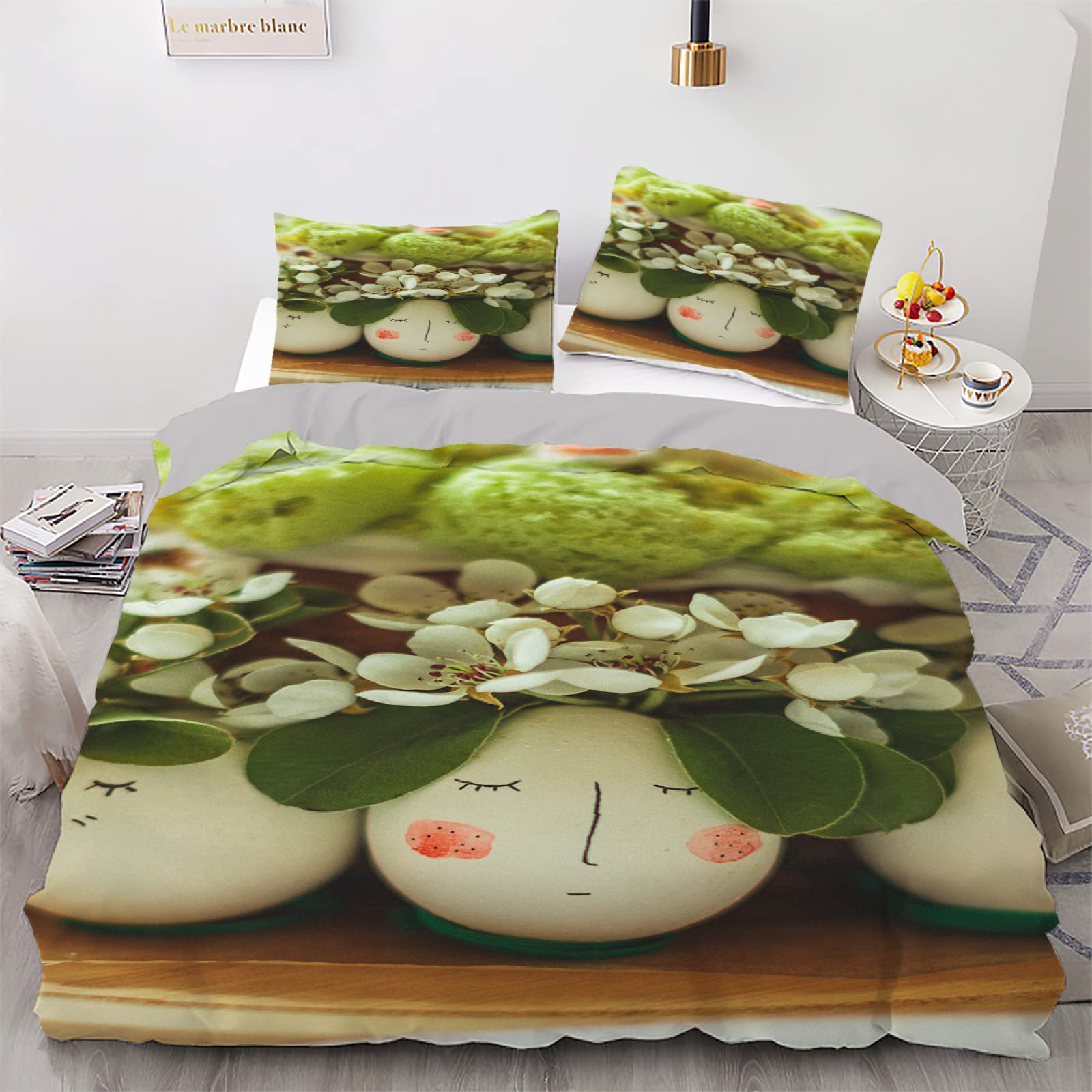 Housse de couette 140x200 Pâques vertes : lit d'enfant facile à border avec fermeture éclair