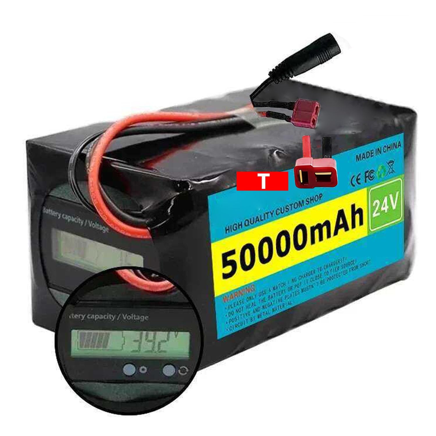 Batería For Bicicleta Eléctrica De 24 V, 50 Ah, For 6S4P Con Tablero Protección BMS Cargador For Motor Scooter Eléctrico 100 W - 500 XT60,24V(T)