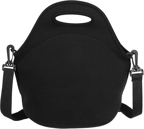 PATIKIL Bolsa de almuerzo aislada, lonchera de neopreno negro, lonchera portátil con correa para el hombro para el trabajo, oficina, picnic, al aire