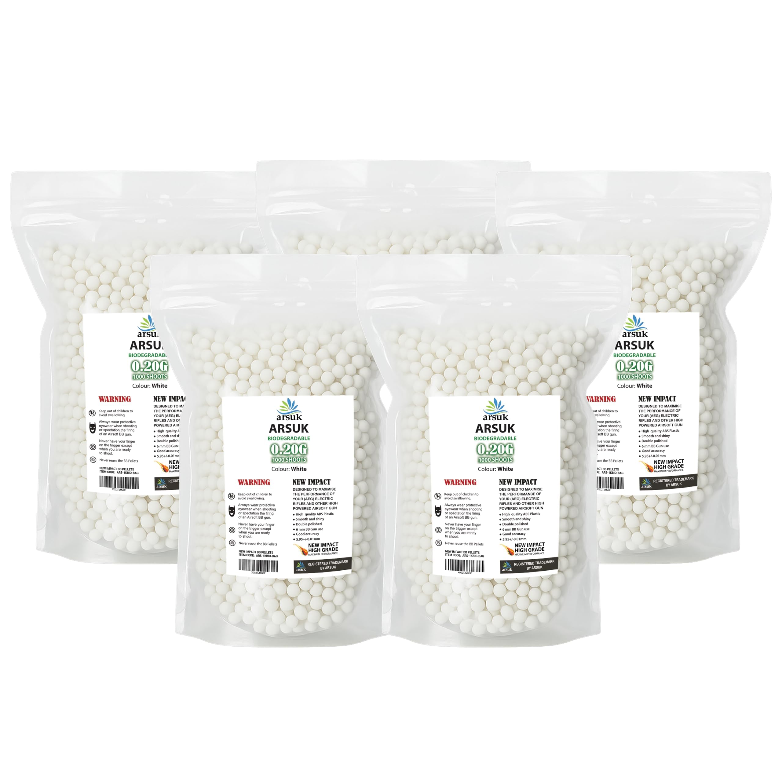 Arsuk Biodegradable Airsoft BBS 6mm – White – 0.20g Seamless BB Pellets for Target Practice – Precision 6mm Airsoft BBS with Smooth Finish – Pack of 1K/2K/5K BB Bullets for Consistent Performance