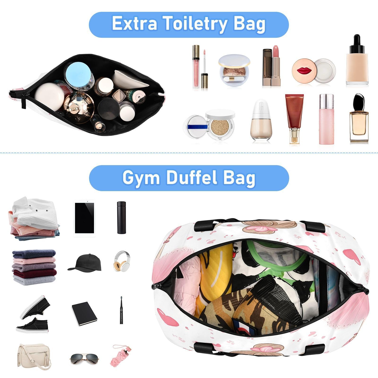 Wasserdichter Sport-Turnbeutel – niedliche Ballerina-Ballerina-Herz-Reisetasche mit großem Fassungsvermögen und Fach für trockene Nässe und Schuhaufbewahrung, Yoga, Schwimmen, Reisetasche