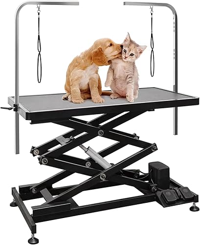 Mesa eléctrica de aseo para perros y mascotas, mesa de aseo profesional doble X-Lift para perros grandes con antideslizante, brazos dobles y sogas,