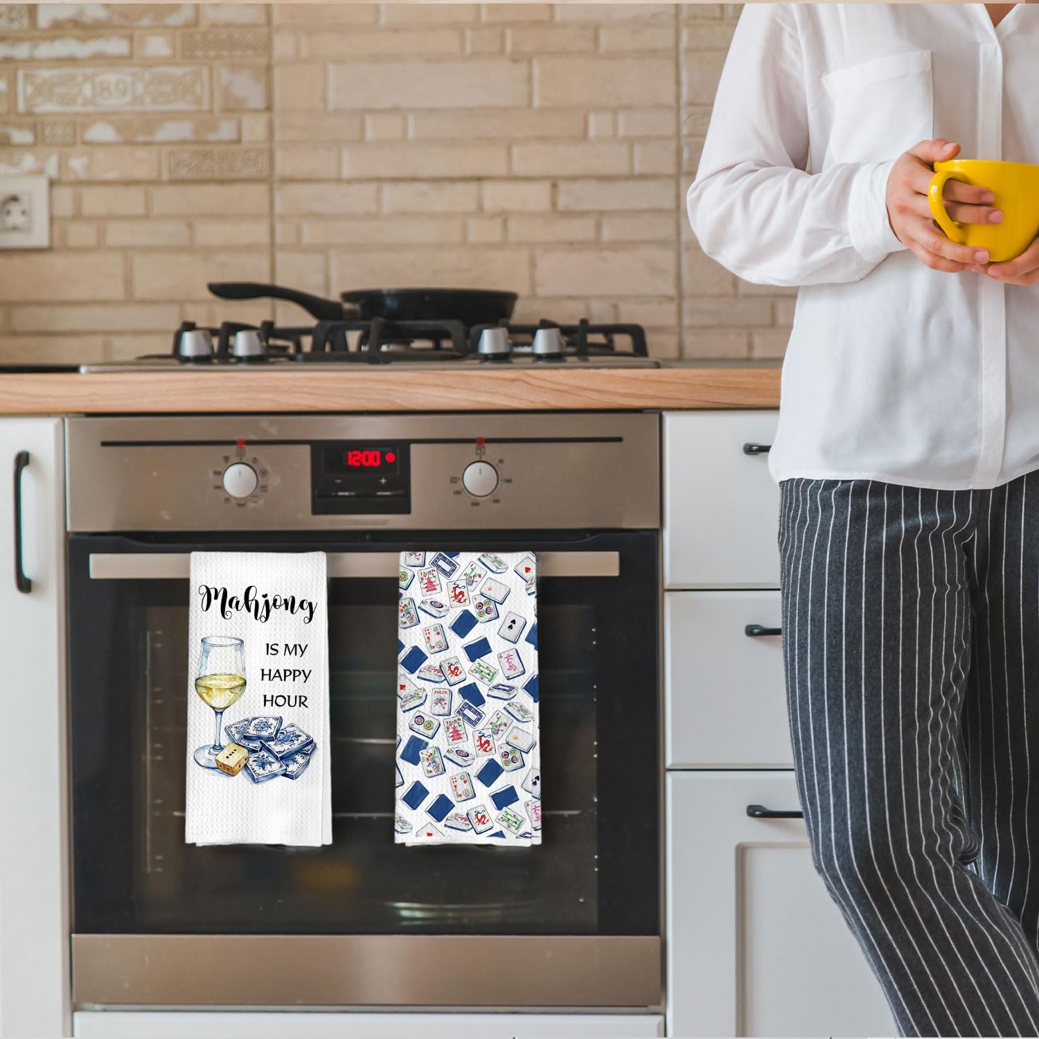 Mahjong Gifts Kitchen Towels Set - Mahjong Gifts Waffle Decorative Dish Towels, Mah Jong Gift Hand Tea Towel, 16 x 24 Inches Set of 2 - Image 4