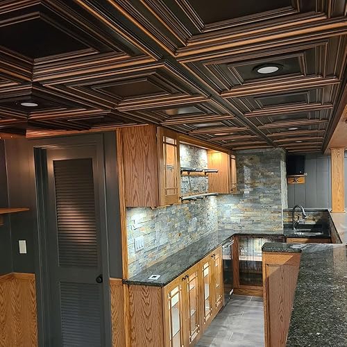 Miniatura 4 de From Plain To Beautiful In Hours 222ac-24x24-10 - Azulejo de techo de PVC de 2 x 2 pies (cubiertas  40 pies cuadrados), cobre antiguo, 10