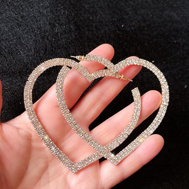 Fashion Big Heart Crystal Hoop Earrings for Women Geometric Rhinestones Earrings Statement Jewelry Gifts
