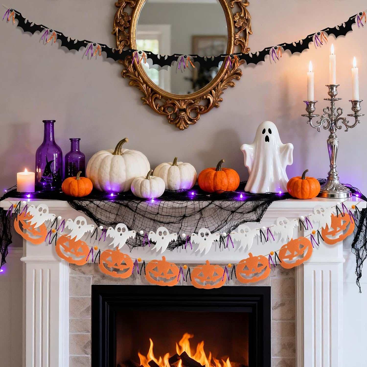 3-Pack Halloween Felt Garland Banner for Mantle Home Art Decor
