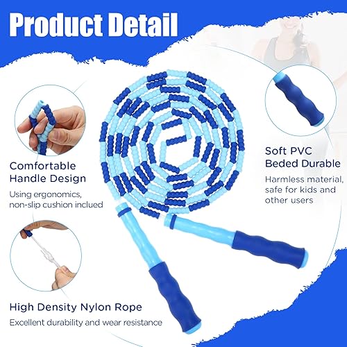 Miniatura 3 de 12 piezas de cuerda de saltar suave con cuentas para niños, longitud ajustable, a prueba de nudos, cuerda de saltar para niñas, niños, mujeres,