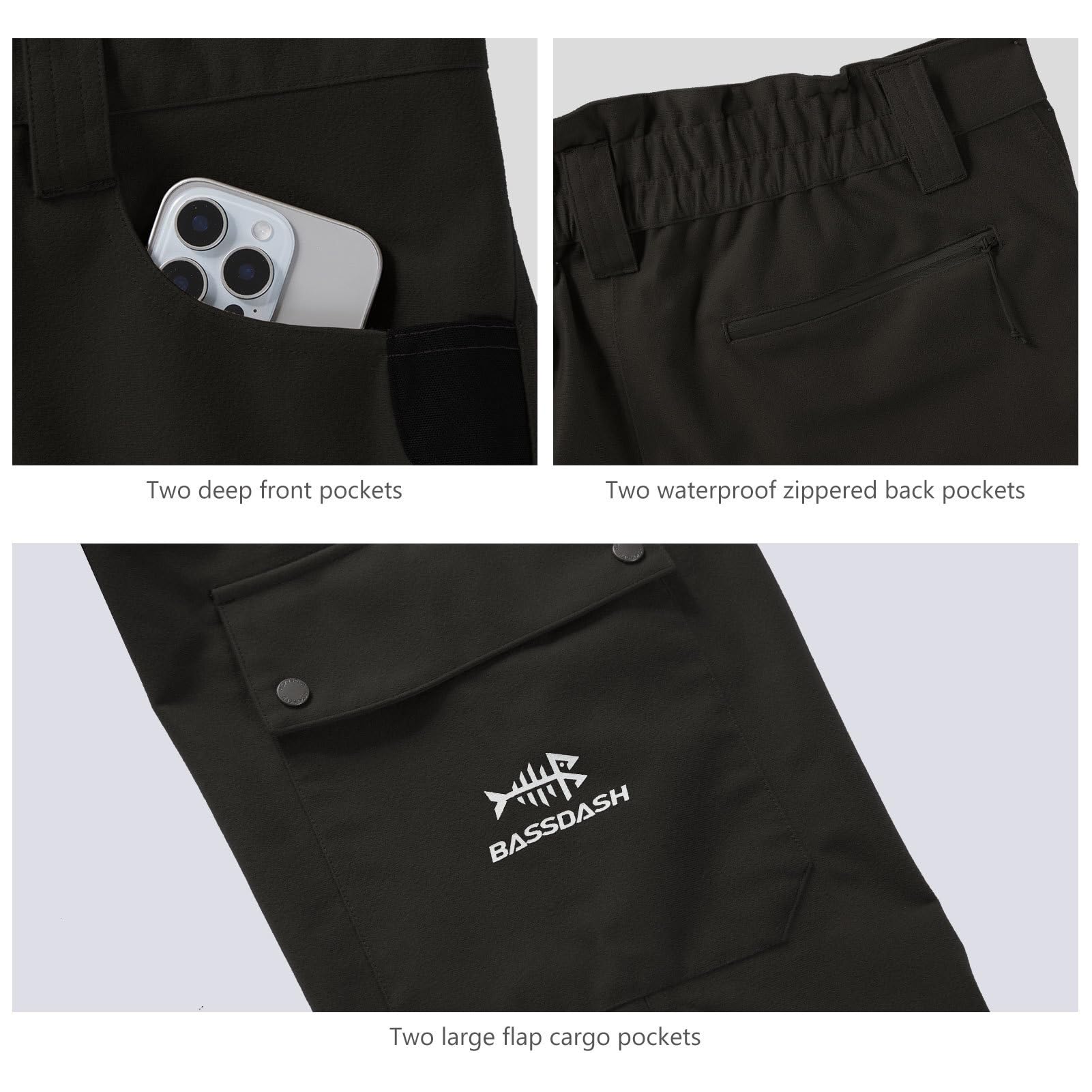 BASSDASH Walker - Pantaloni da caccia da uomo, impermeabili, traspiranti, con tessuto esterno silenzioso, per la pesca di tacchino