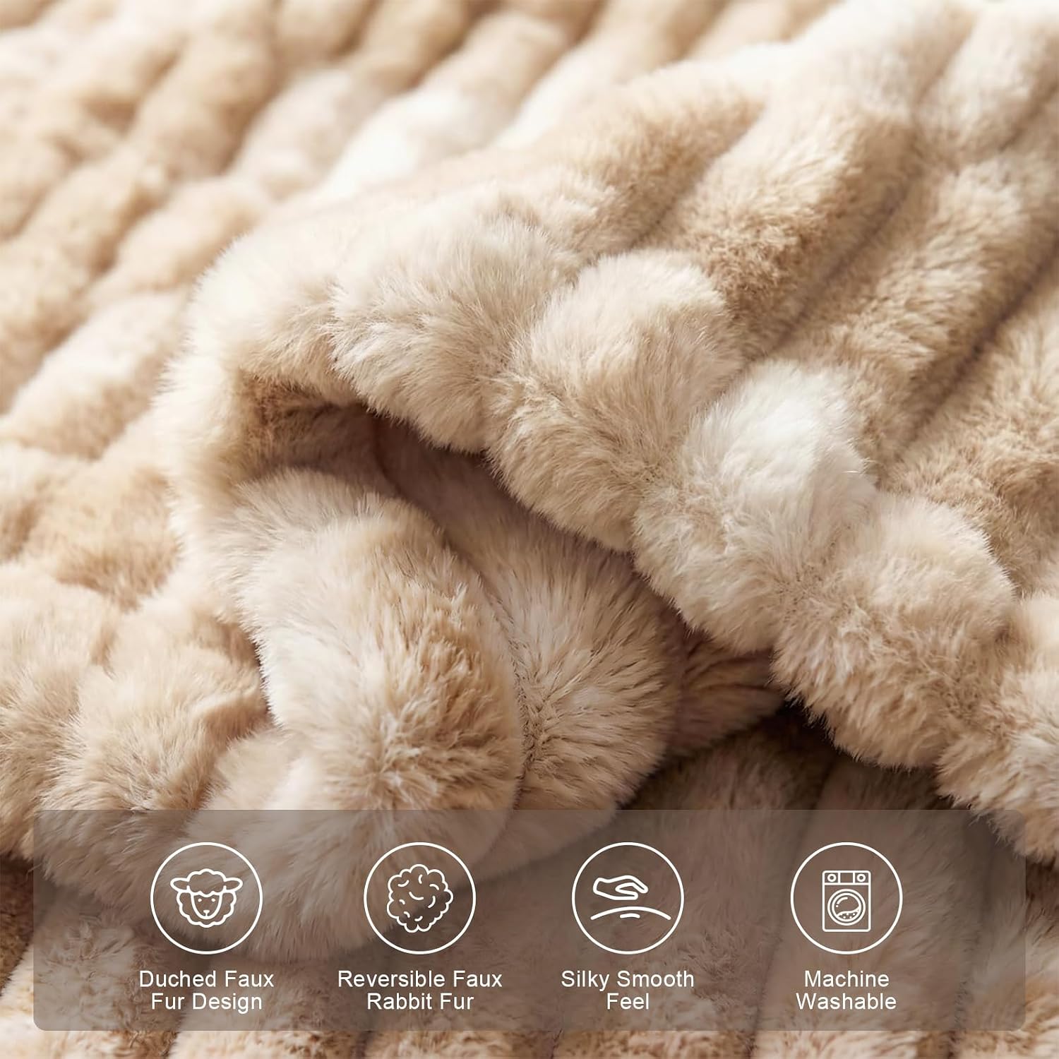IFNOW Double Sided Ruched Faux Rabbit Fur Throw Blanket for Couch, Ultra Soft Fluffy Mink Blanket, Plush Cozy Home Decor Throw Gifts for Women & Men, 50"x60", TieDyeBrown