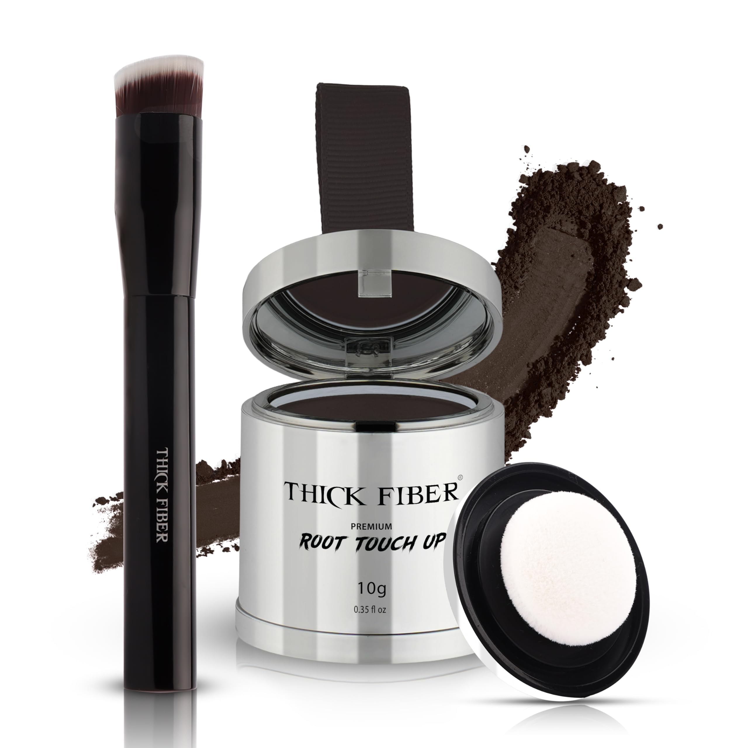 THICK FIBER Root Touch Up & Hairline Powder with Brush (LARGE 10g), Covers Grey Roots, Thinning Hair & Bald Spots