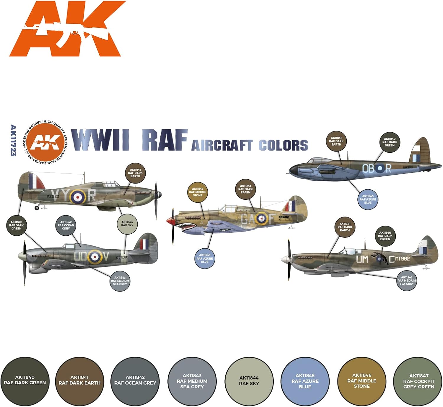 AK Acrylics 3Gen Aircraft Set AK11723 WWII RAF Aircraft Colors Set 3G (8x17ml)