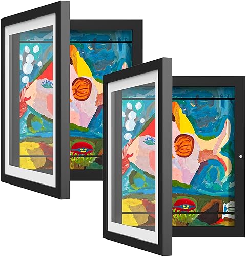 Marco de arte para niños, marcos de arte para niños, pantalla intercambiable de 8 x 10.5 pulgadas con paspartú o 9.7 x 12.3 pulgadas sin paspartú,