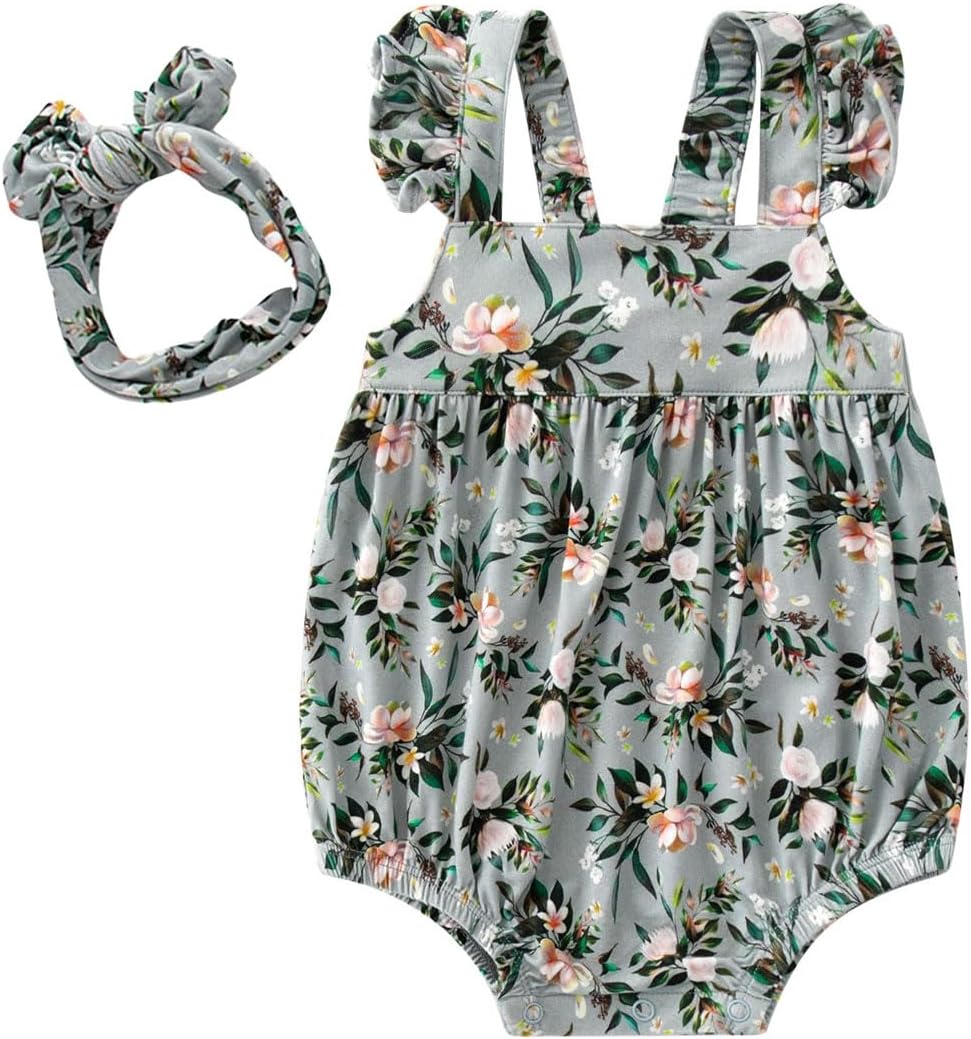 Baby Girl Romper Headband Set Infant Toddler Girls One Piece Jumpsuits Bamboo Viscose Clothes