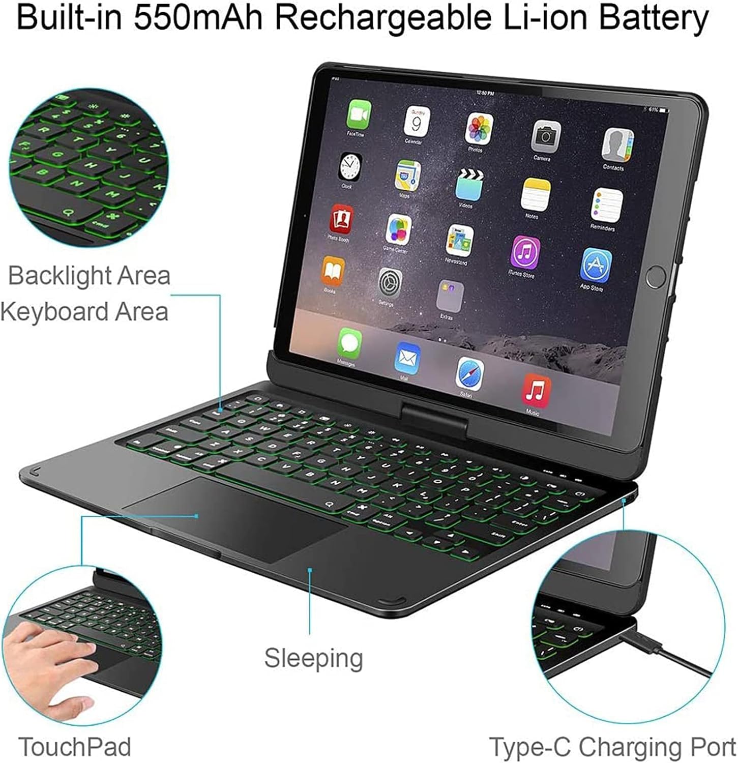 Blасk Frіdау Clеаrаnсе iPad 10.2 Keyboard Case with TouchPad, iPad 9th/8th/7th Gen, iPad Pro 10.5”, iPad Air3,7-Color Backlit, 360 Rotatable, Wireless Bluetooth Keyboard Protective Folio Cover, Auto Sleep/Wake (Black)