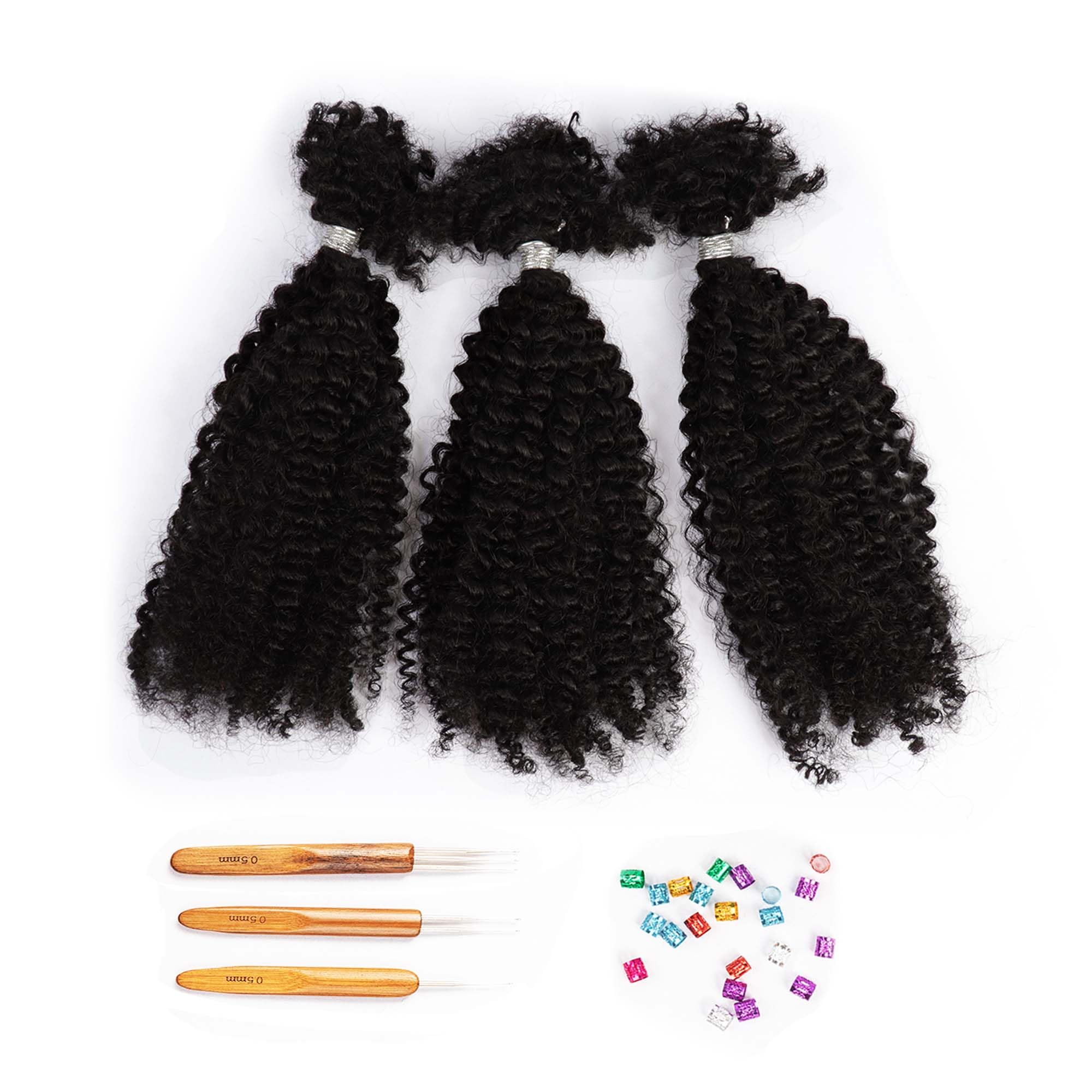 Afro Kinkys Bulk Human Hair for Dreadlocks Extensions 3 bundles 90g,16 Inches,Texture 4a,Natural Black #1B,100% Human Hair for Reparing Locs,Twists,Micro Twists or Braids