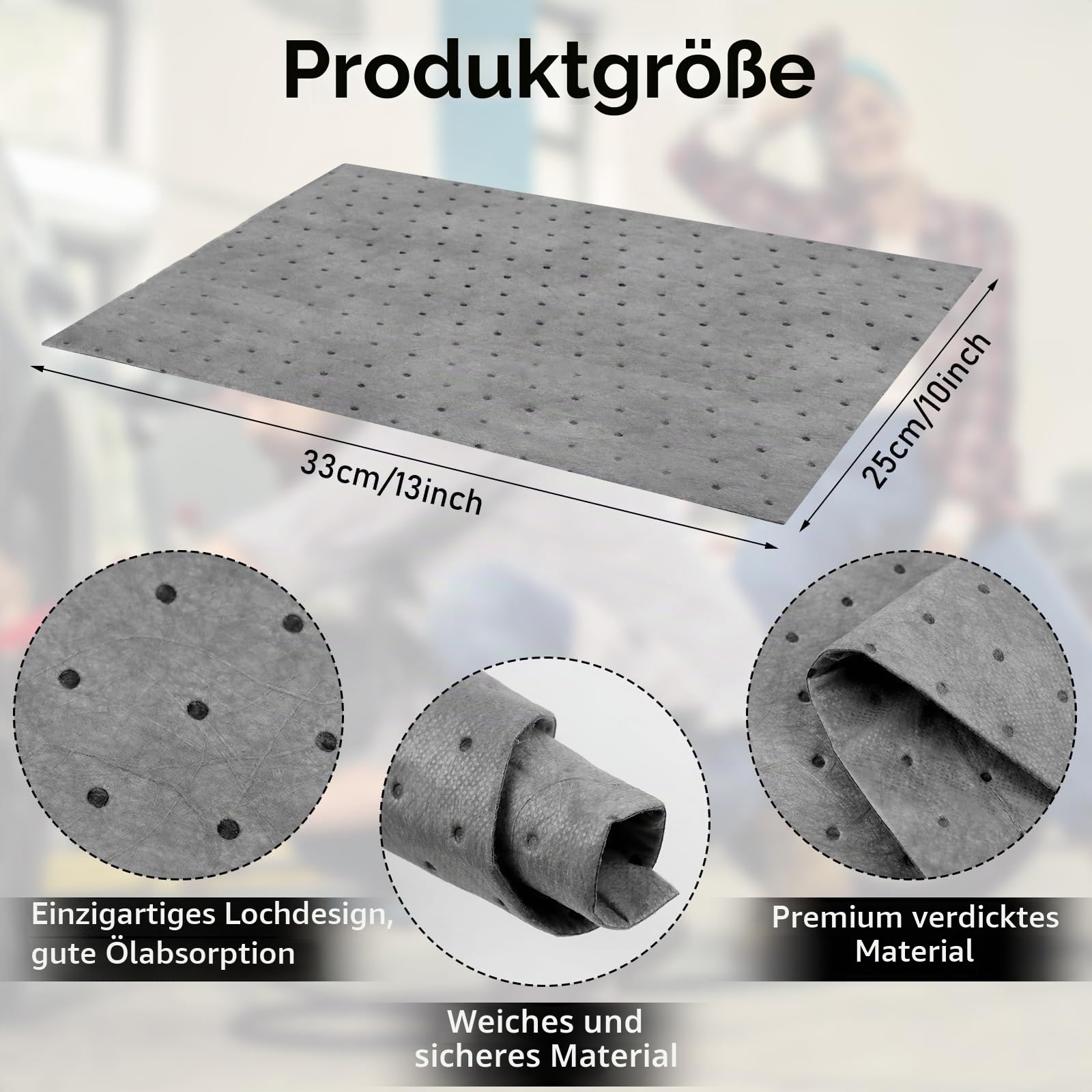 20 Stück Universelle Ölsaugtücher Ölbindematte für Werkstatt Garage und Oldtimer Saugmatte für Öltropfen ölabsorbierende Polster Matten für verschüttete Flüssigkeiten auf Öl und Wasserbasis