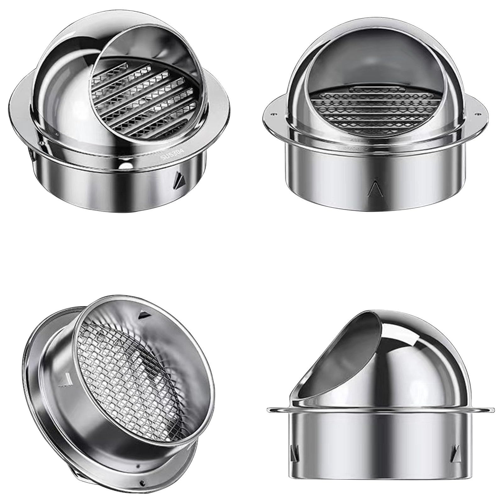 Registres, Grilles Et Bouches D'AéRation, Grille AéRation Ronde, Grille Aeration Reglable, Pour éChappement Mural Externe Pour Caravane Cuisine Salle De Bain 100mm(304 Stainless steel,200mm(7.9in))