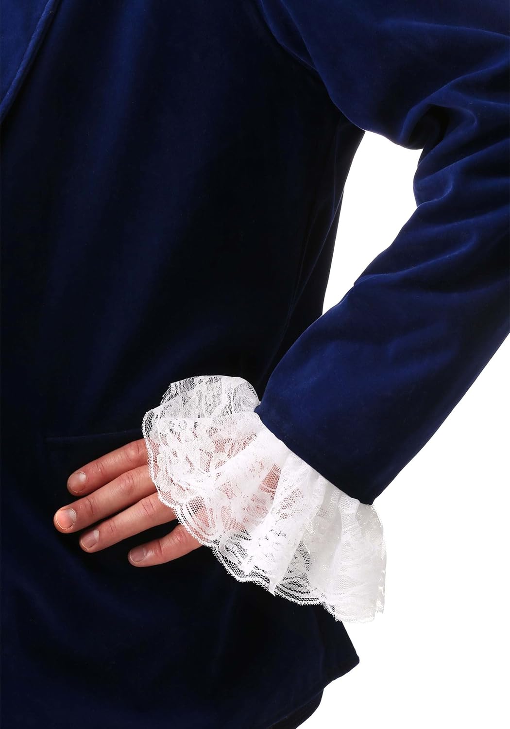 Mens 60's Spy Swinger Deluxe Halloween Costume | Adult Shagadelic Outfit with Navy Blue Velvet with Lace Cuffs, Vest, & Pants - Image 6