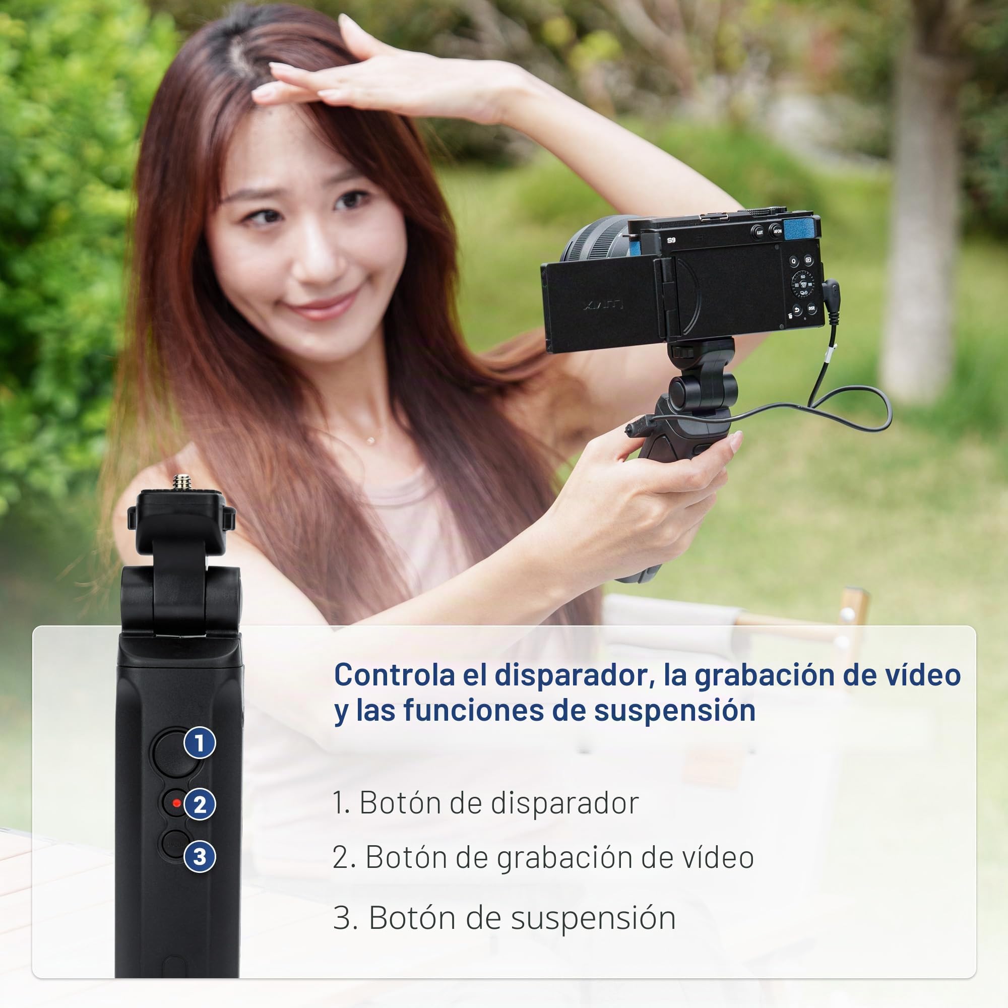 JJC Agarre de disparo remoto y trípode de escritorio de viaje para cámaras Panasonic G100D y S9 Selfies Vlogging, reemplaza el agarre de trípode Panasonic DMW-SHGR2