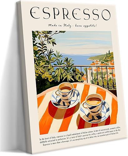 Arte de pared vintage de cocina espresso  Impresiones en lienzo retro de café italiano  Decoración de pared de bar de café acogedor enmarcado para