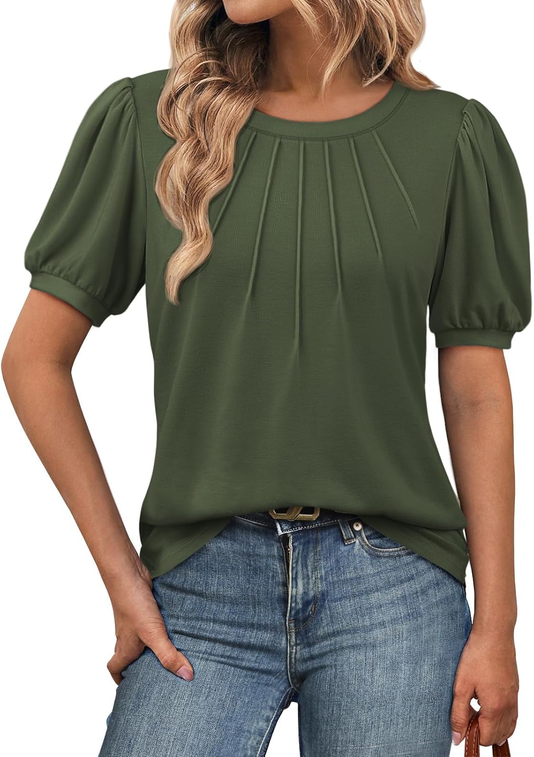 ATHMILE Womens Cute Summer Tops Puff Short Sleeve Shirts Dressy Blouses Trendy Business Casual Outfits - Image 2