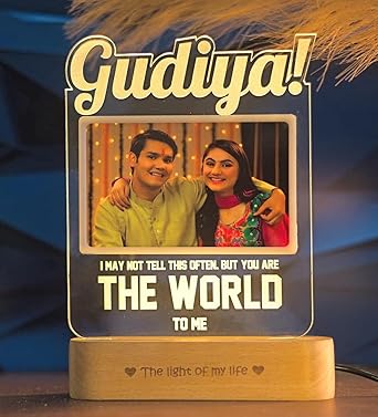 ZOCI VOCI Rakshabandhan Gift For Sister, Cousin Or Sibling Acrylic Personalized Engraved Led Photo Lamp - | Unique Rakhi Gift For Brother (Gudiya, Lamp Only), Transparent