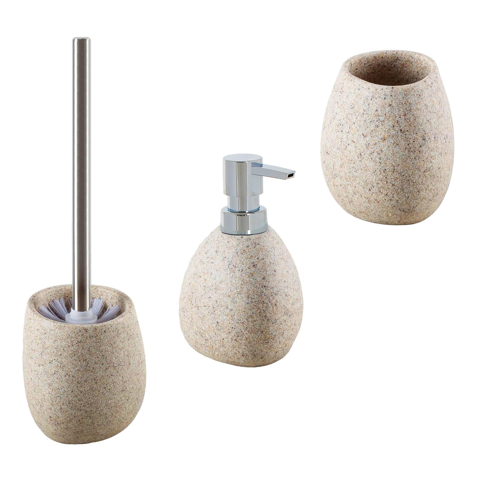 iubihome - Juego Accesorios de Baño Color Arena, Kit de 3 Piezas, Set de Baño Completo, Conjunto Accesorios para Cuartos de Baño Modernos