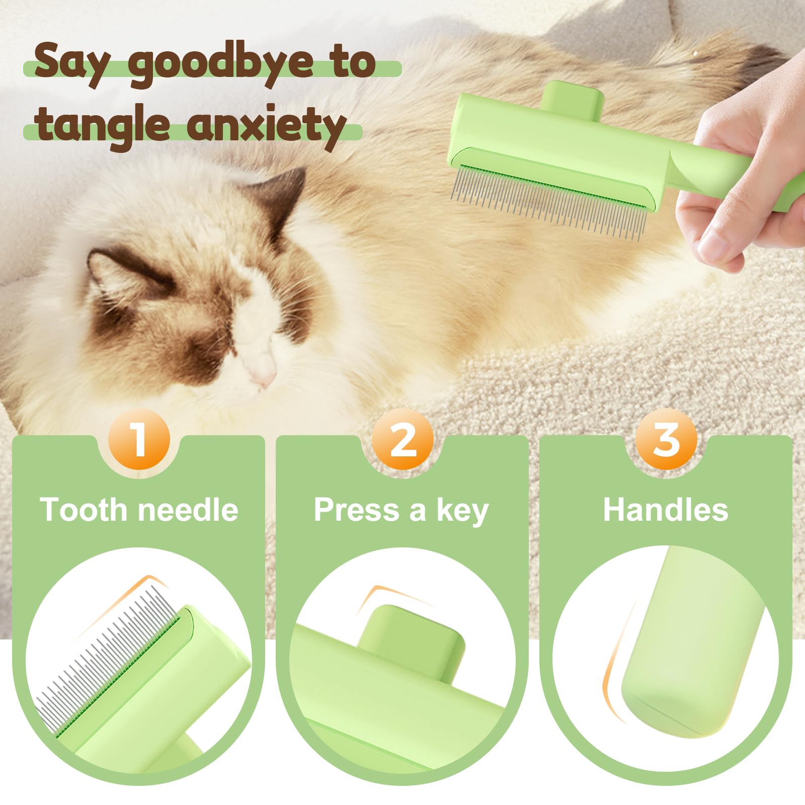 Pet Hair Removal Comb Flea Comb, 2025 Upgrade Cat Grooming Brush, Cat Brush with Release Button, De-Shedding Hair, Dog Grooming Supplies, Fine-Tooth Massage (Blue)