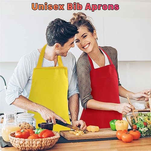 Miniatura 4 de Paquete de 8 delantales lisos a granel, delantales de colores mixtos con 2 bolsillos delanteros, delantales en blanco lavables para cocina, cocina,