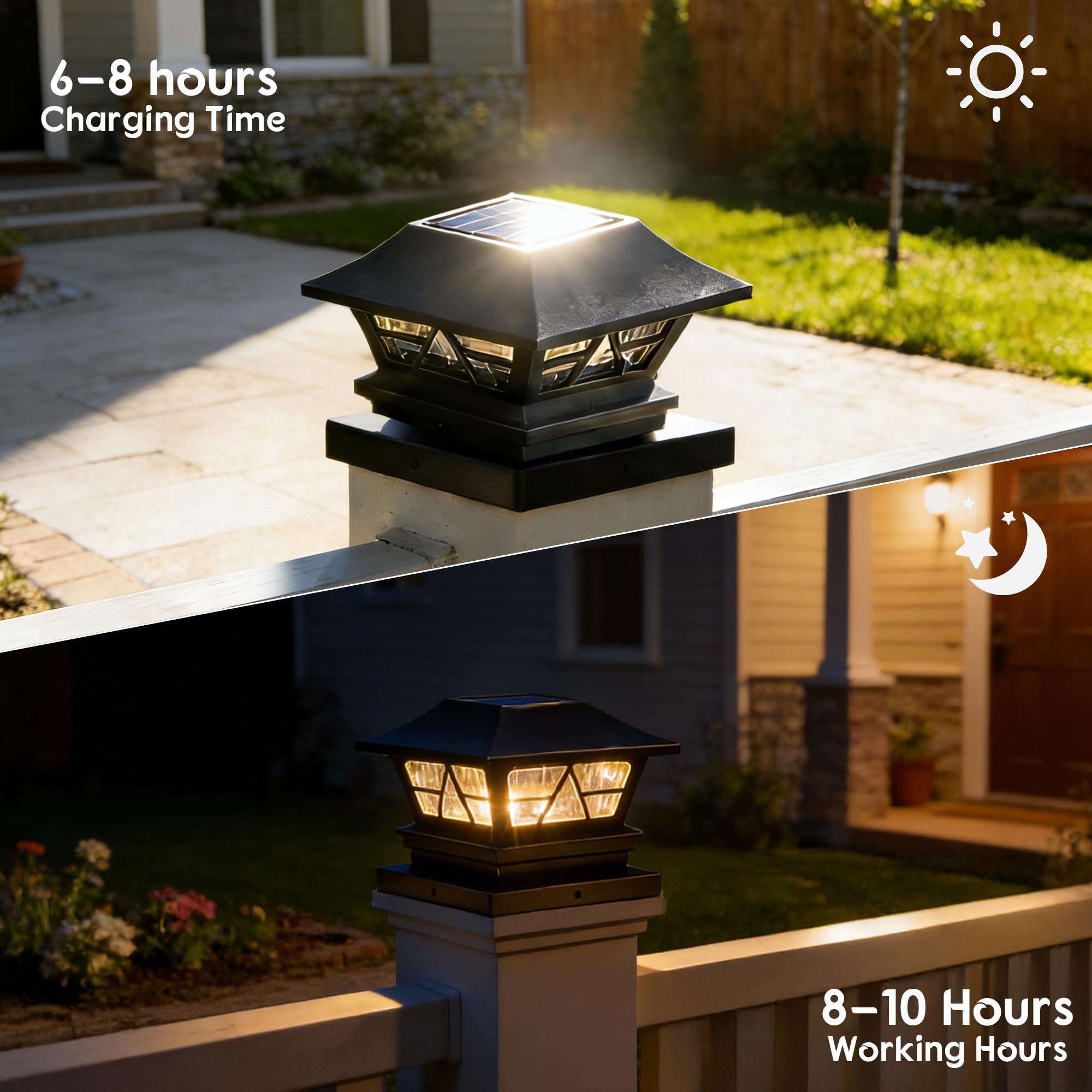 TW SHINE Solar-Zaunpfostenleuchten für den Außenbereich, 2 Modi, wasserdicht, warmweiß/kaltweiß, für Hof, Garten, Veranda, Terrasse, Dekoration, für 4 x 4, 5 x 5, 6 x 6 Holzpfosten, 6 Stück
