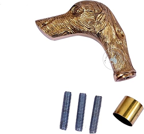 Mango de cabeza de perro grande de latón con mango de bastón de madera para caminar