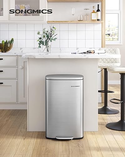 Miniatura 6 de SONGMICS Bote de basura delgado (ULTB510E48) de 13 galones (ULTB050E01)  Botes de basura de acero inoxidable para cocina