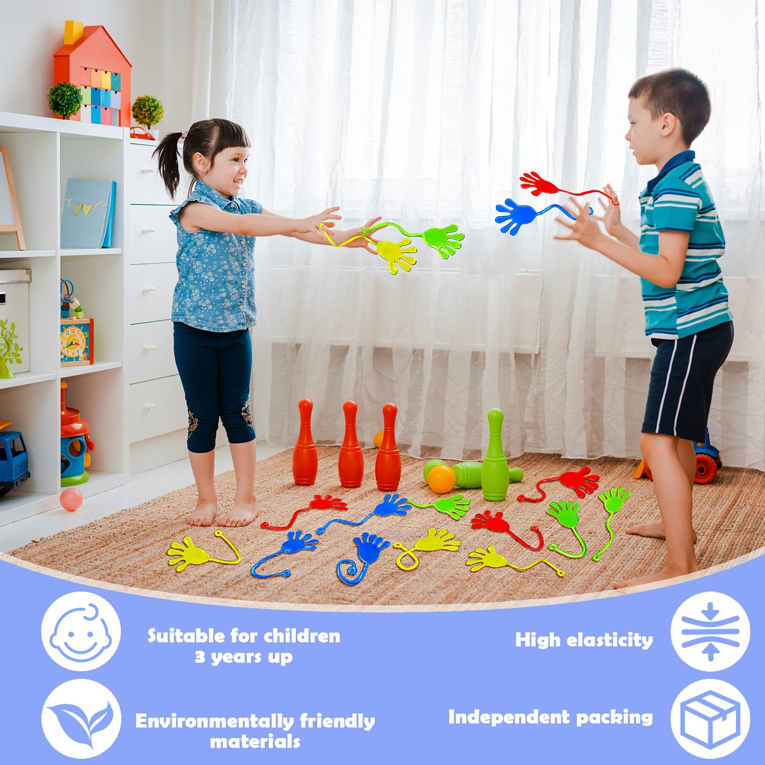 ZYNERY 30 PCS Mains Collantes, Mains Collante Enfants, Jouets Extensibles Paumes Sticky Hands, Piñata Jouets Cadeaux D'anniversaire Ou De Fête Pour Garçons Et Filles (Couleur Aléatoire