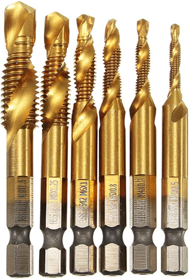 Countersink Bits,YOUTTOO 6pcs M3-M10 Combination Drill Tap Bit Set HSS 6542 Titanium Coated Deburr Countersink Bits