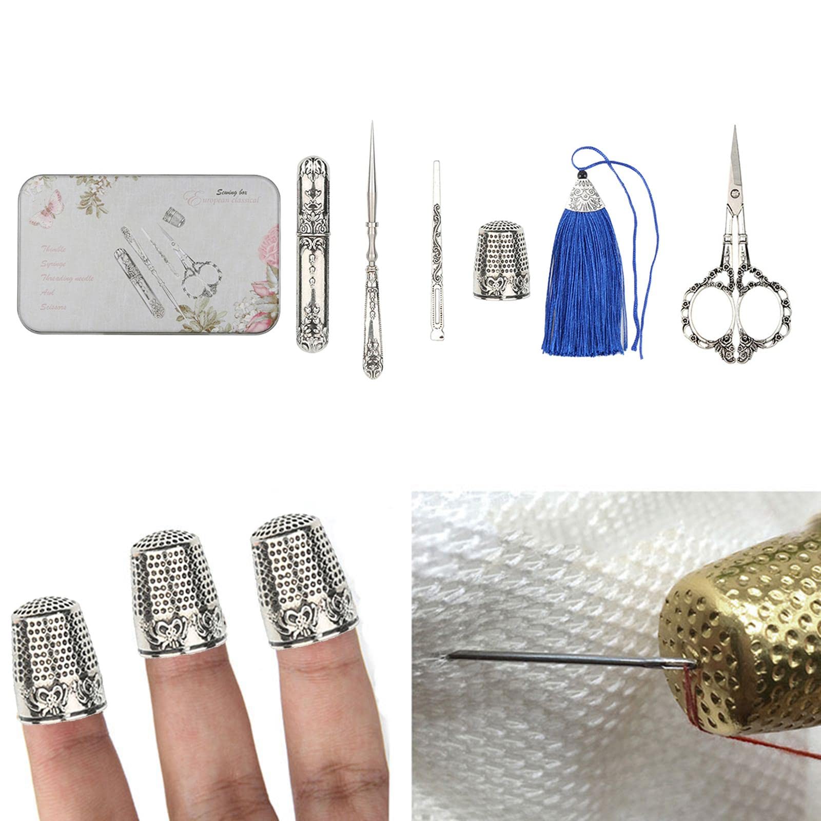 5 Teiliges Vintage Silber Scherenset für Sammler Oder Bastler, Inklusive Stickschere, Nähkästchen, Und Bastelzubehör, Pflaumenblüte