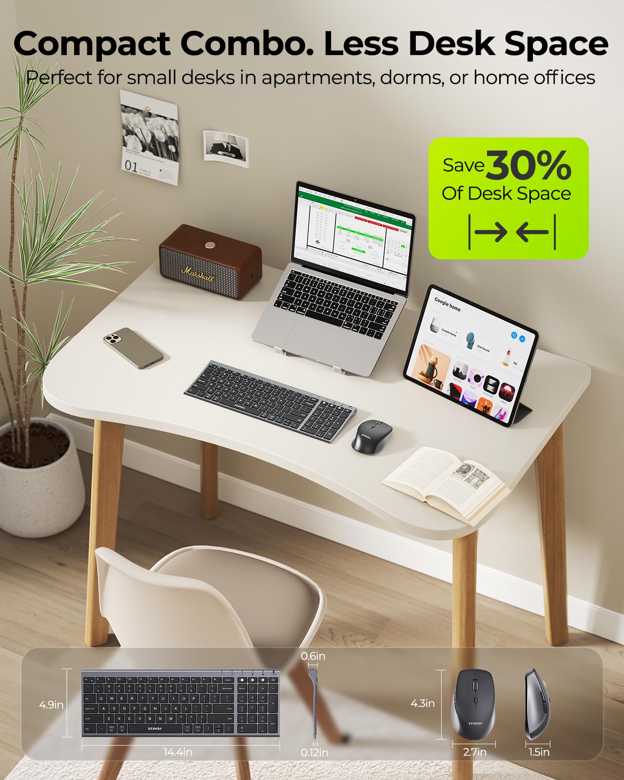 seenda COE401 Multidevice Bluetooth Tastiera e Mouse Set Nero Grigio | Tastiera wireless ricaricabile e mouse Combo Compact con tastierino numerico per Windows macOS iPad Tablet, layout QWERTY UK