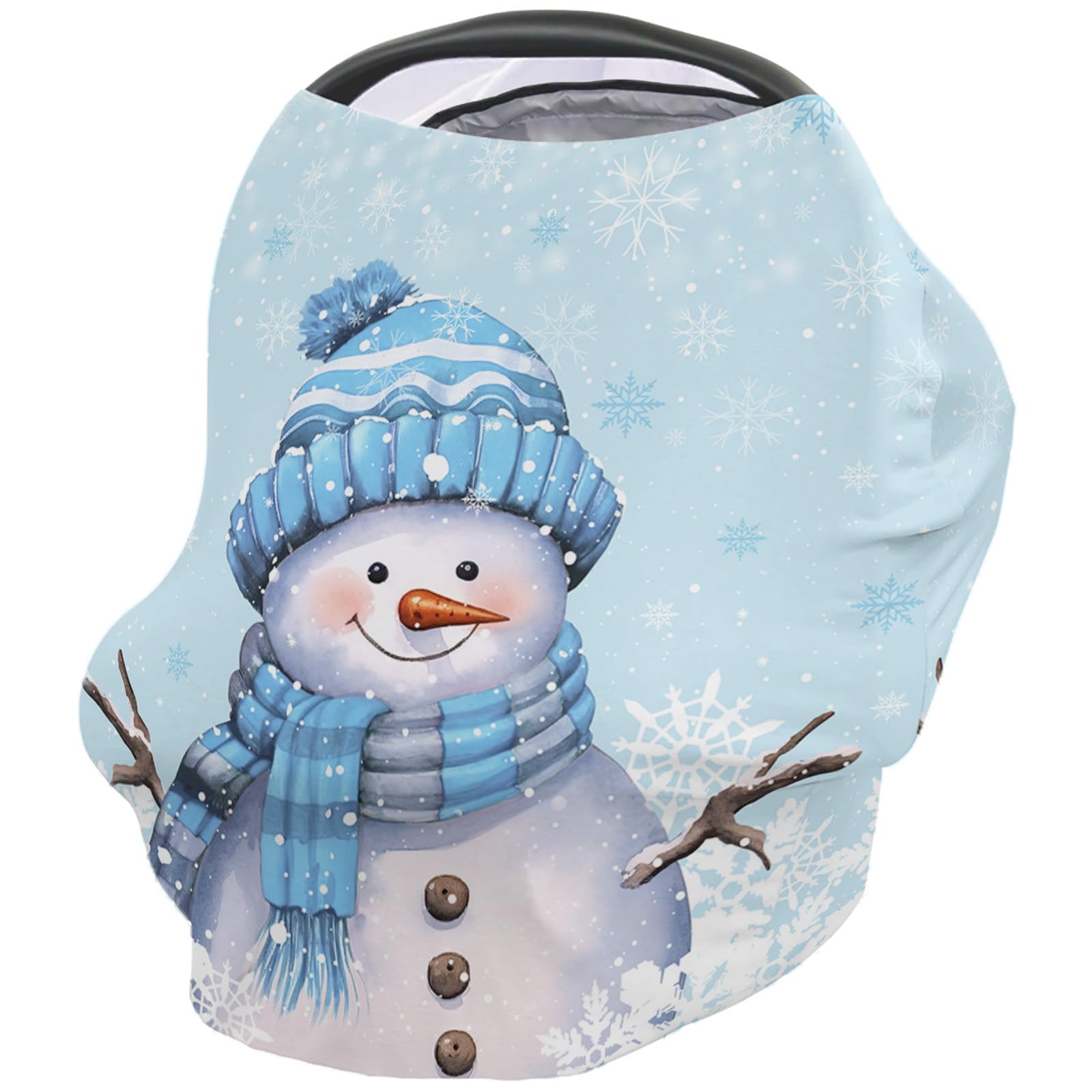 Nursing Cover for Breastfeeding Scarf, Blue Snowman Snowflake Christmas Winter Baby Car Covers Super Soft Multi Use for Canopy Shopping Cart Cover Blanket Stroller Cover