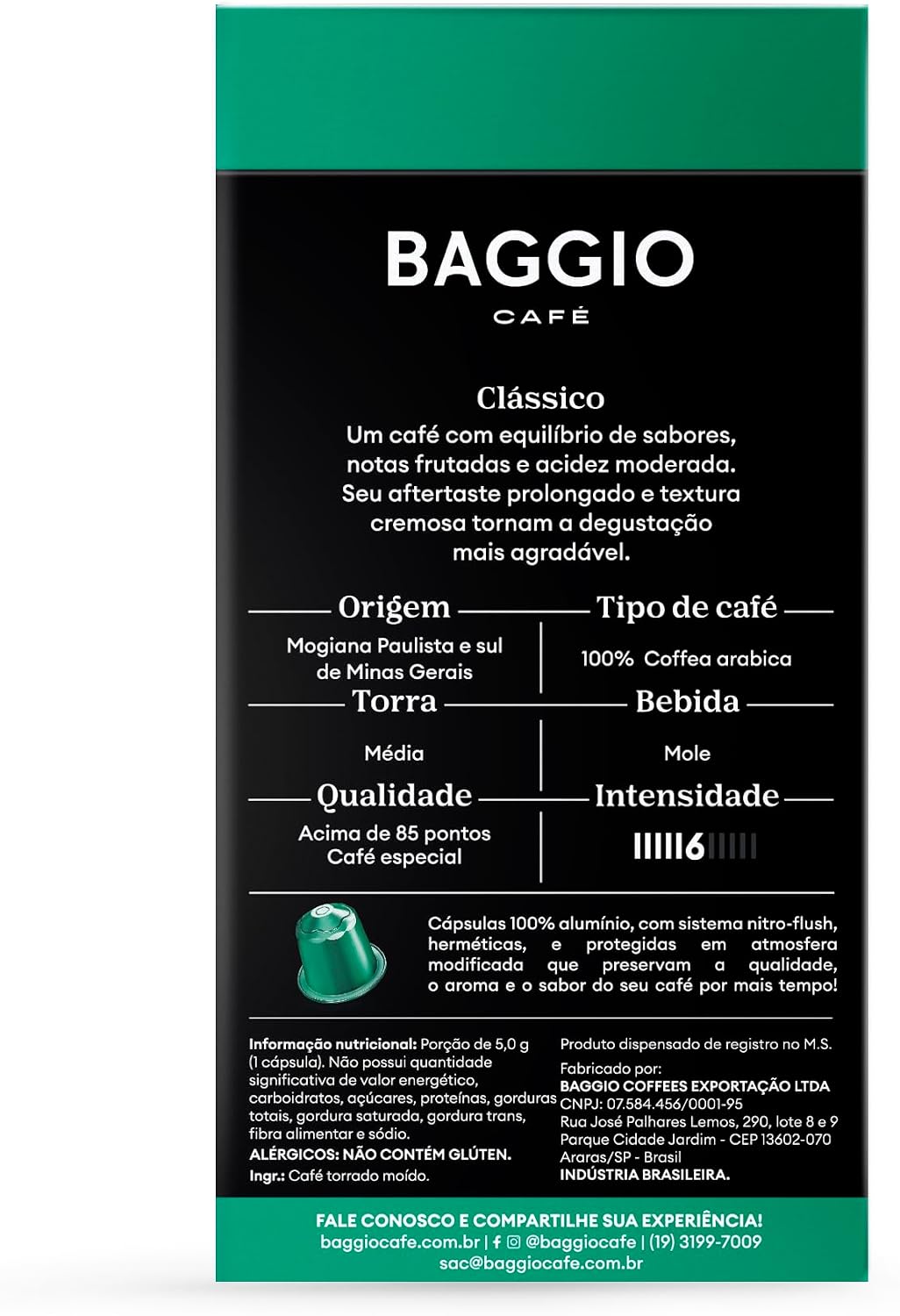 Baggio Café Cápsulas De Café Clássico Compatível Com Nespresso Contém 10 Cápsulas