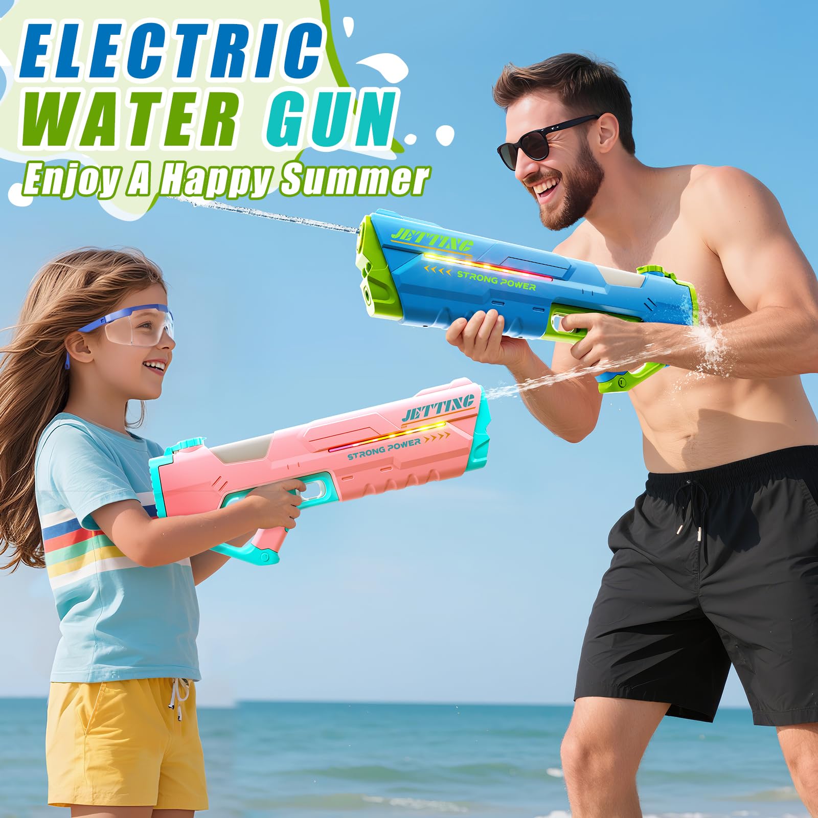 Uregoio Electric Water Guns for Adults Kids, Super Soaker Water Gun with LED Light, Powerful Automatic Squirt Water Guns, Long Range, Auto Water Blaster, Outdoor Summer Swimming Pool Toy Game(2 Pack)