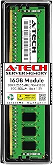 A-Tech 16GB DDR4 2666MHz PC4-21300 ECC RDIMM 1Rx4 Single Rank 1.2V ECC Registered DIMM 288-Pin Server & Workstation RAM Memory Upgrade Module (A-Tech Enterprise Series)