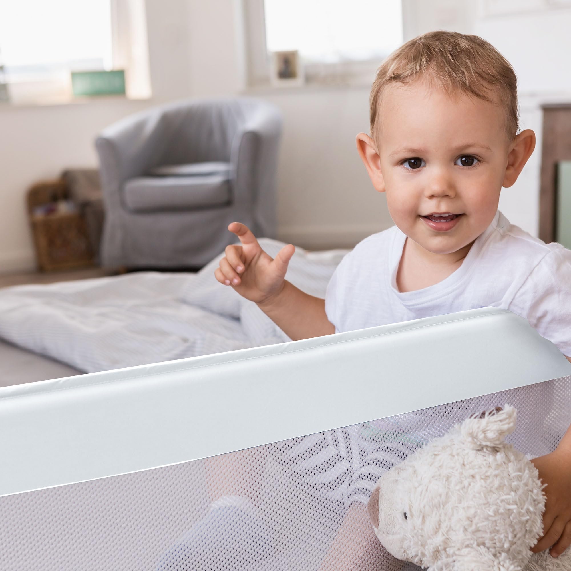 ABUS Barrière de Lit Eric - Protection Antichute, Pliable, 100 cm, Blanc