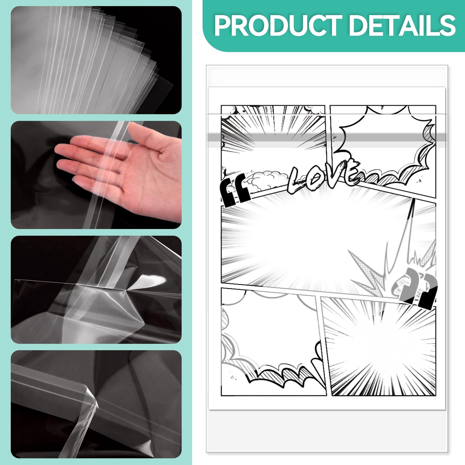 50 Pack Resealable Current Size Comic Book Bags, Crystal Clear Self Sealing Comic Sleeves Storage Protection for Regular Comics Magazine Storage, 7.2 X 10.6 Inches