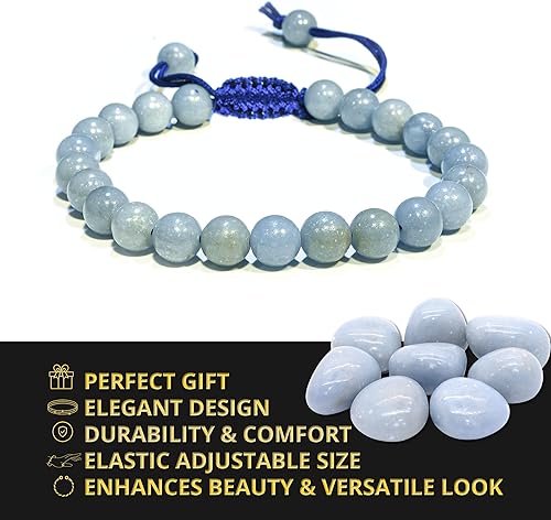 Vista 290 de Adjustable Crystal Bracelet – Gemstone Bead Bracelet with Adjustable Macrame String – Chic Gemstone Bracelet for Men and Women – 8mm Round Healing