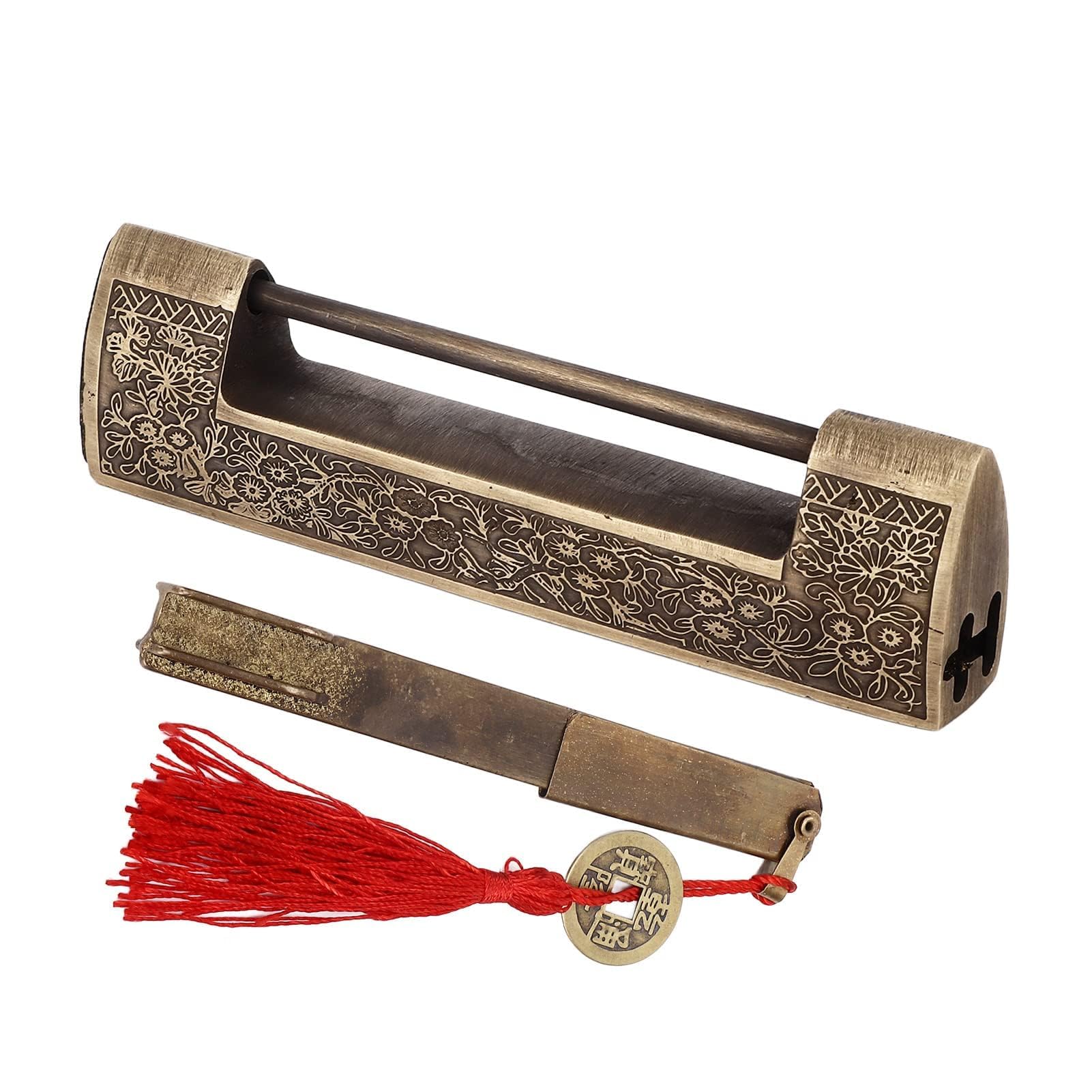Antique Chinese Lock and Key, Decorative Vintage Lock Antique Chinese Padlock for Small Wooden Box Furniture Cabinets, Chest 3.5in