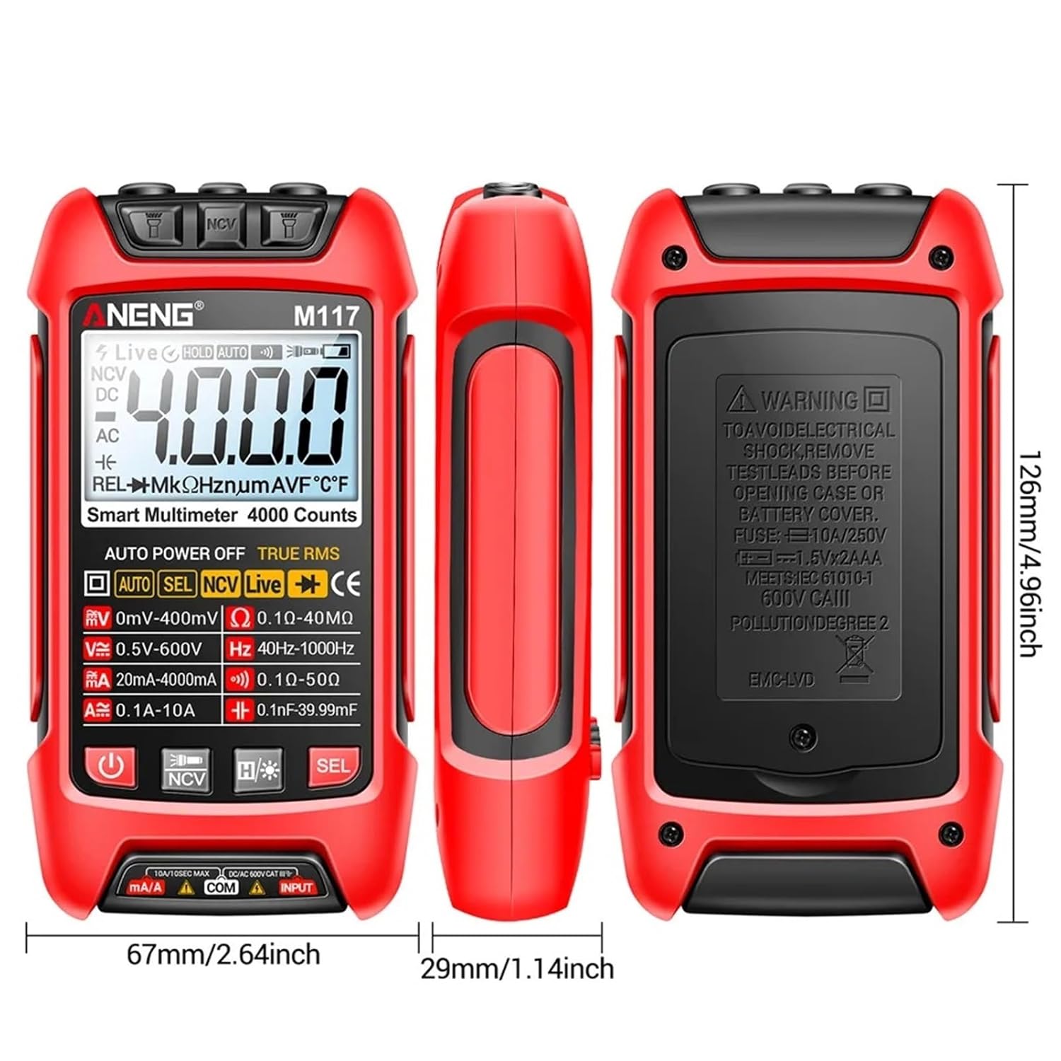 M117 Multimeter Smart Digital 4000-Count AC/DC Current Voltage Multimetro Professional Multifunction Tester Meter Tools(70R)